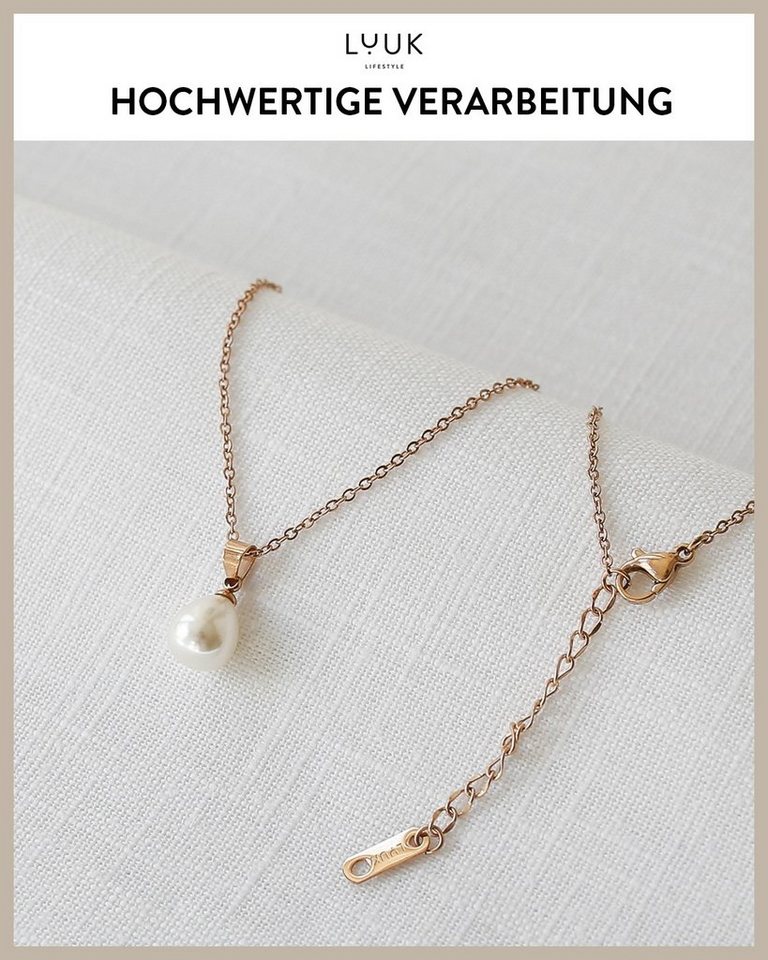 LUUK LIFESTYLE Kette mit Anhänger Perle, HAPPINESS Geschenkkarte für Frauen, Festivalschmuck – Bild 4 von 5