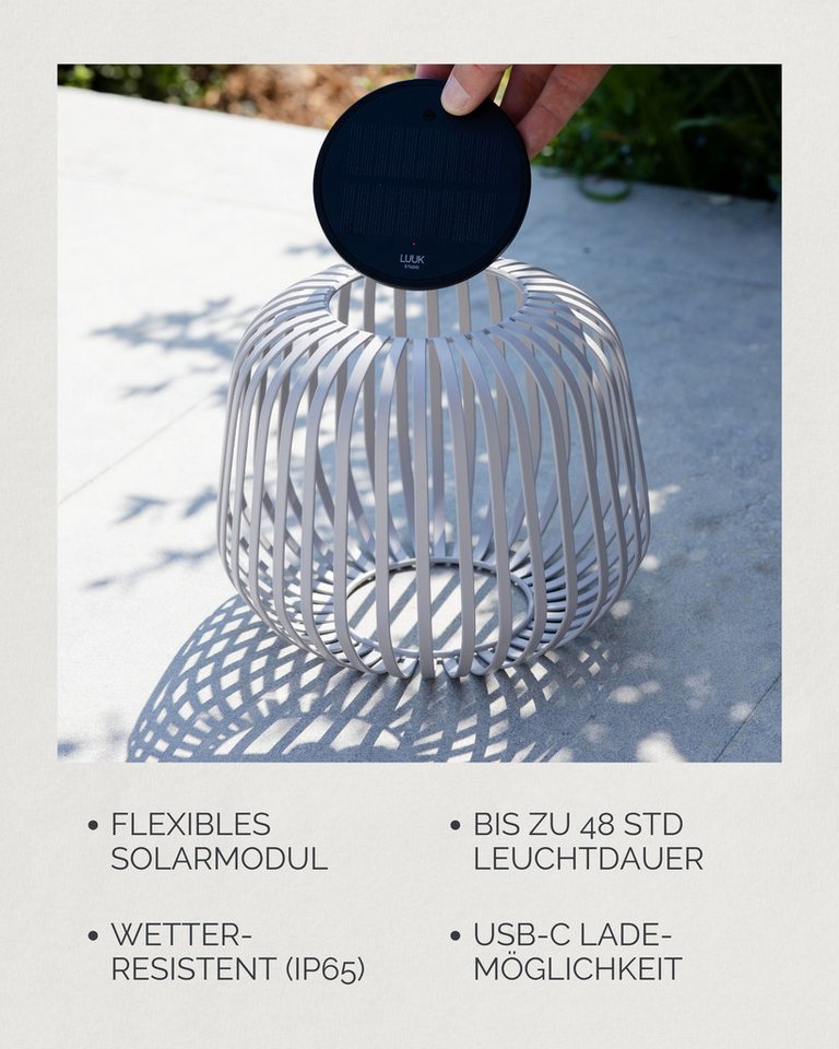 LUUK Studio LED Solarleuchte SOLIS, LED fest integriert, warmweißes Licht (2700 K), Tageslichtweiß, Kabellose LED Laterne mit herausnehmbaren Solarmodul – Bild 2 von 5