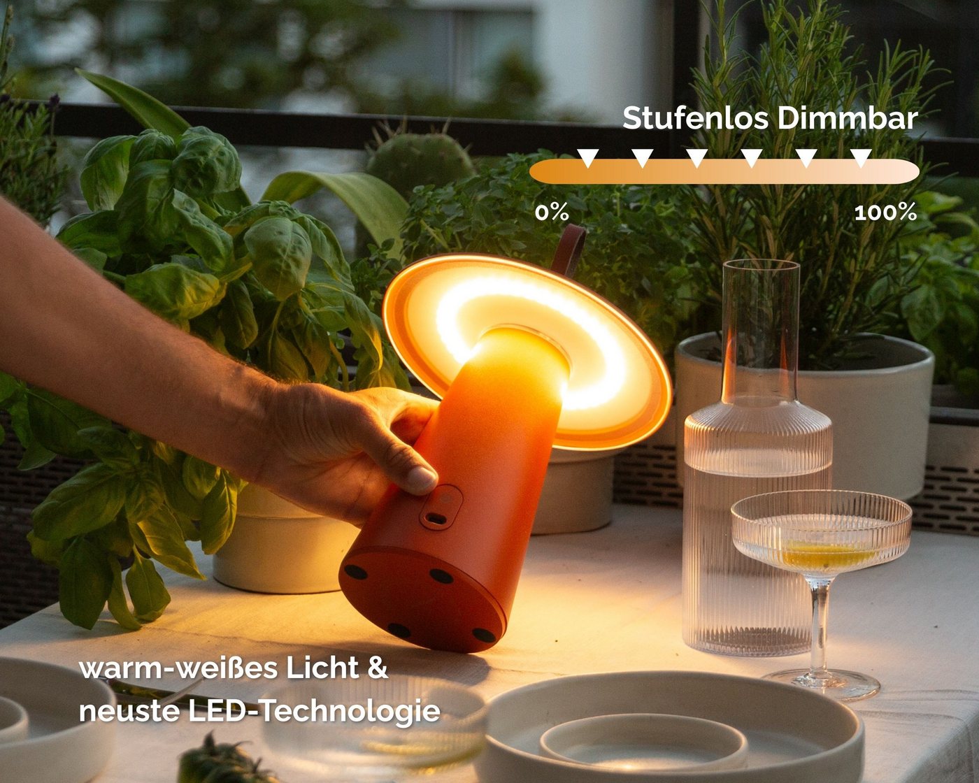 LUUK Studio LED Tischleuchte Lyvo, LED fest integriert, Tageslichtweiß, warmweiß, LED Tischlampe, kabellos, stufenlos dimmbar, IP 54 – Bild 3 von 5