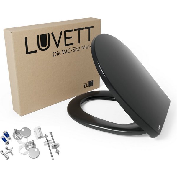 LUVETT WC-Sitz C100 mit Absenkautomatik, Duroplast sanitär, Universelle O-Form (Komplett-Set, Inklusive 3 Befestigungsarten), mit Original SoftClose® Absenkauto