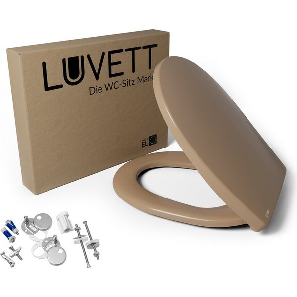 LUVETT WC-Sitz C100 mit Absenkautomatik, Duroplast sanitär, Universelle O-Form (Komplett-Set, Inklusive 3 Befestigungsarten), mit Original SoftClose® Absenkauto