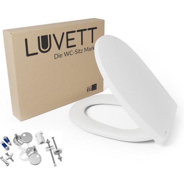 LUVETT WC-Sitz C100 mit Absenkautomatik, Duroplast sanitär, Universelle O-Form (Komplett-Set, Inklusive 3 Befestigungsarten), mit Original SoftClose® Absenkauto