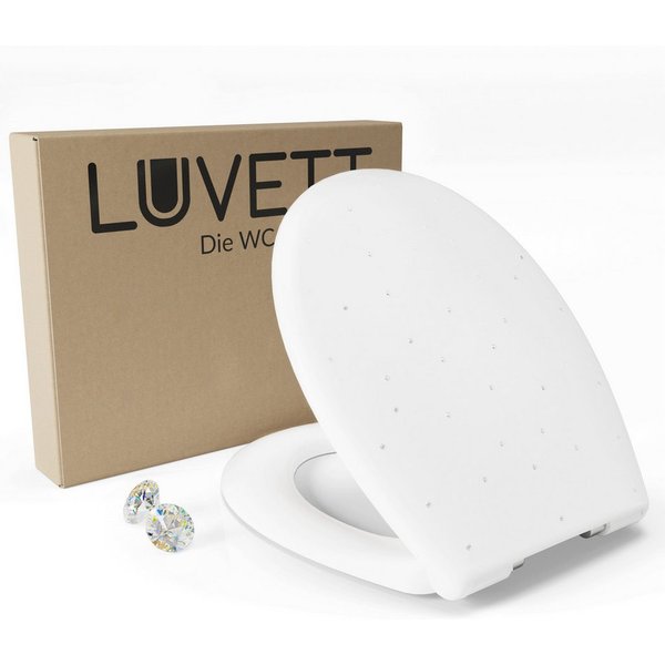 LUVETT WC-Sitz Glitzer S100 Diamant Design Softclose Absenkautomatik Duroplast O-Form (Inklusive 3 Befestigungsarten), mit Original SoftClose® Absenkautomatik,