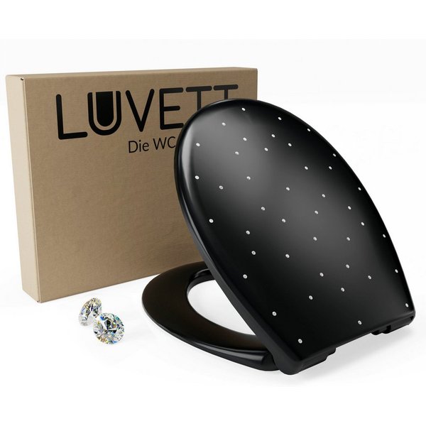 LUVETT WC-Sitz Glitzer S100 Diamant Design Softclose Absenkautomatik Duroplast O-Form (Inklusive 3 Befestigungsarten), mit Original SoftClose® Absenkautomatik, 