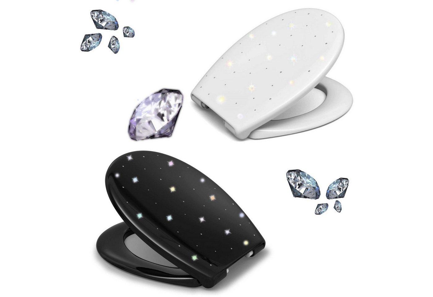 LUVETT WC-Sitz Glitzer S100 Diamant Design Softclose Absenkautomatik Duroplast O-Form (Inklusive 3 Befestigungsarten), mit Original SoftClose® Absenkautomatik,  – Bild 2 von 5