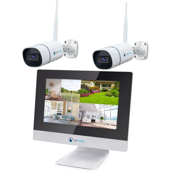 LUVISION Überwachungskamera LV-101+2 (Außen- und Innenbereich, 2-tlg., 8 Kanal WLAN Funk Video Überwachungssystem Komplett-Set 10,1" Monitor, PC Software & App,