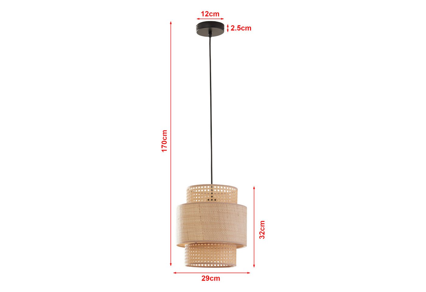 lux.pro Hängeleuchte, ohne Leuchtmittel, »Biggar« 1-flammig 170 cm hoch Rattanoptik / Flechtmuster – Bild 5 von 5