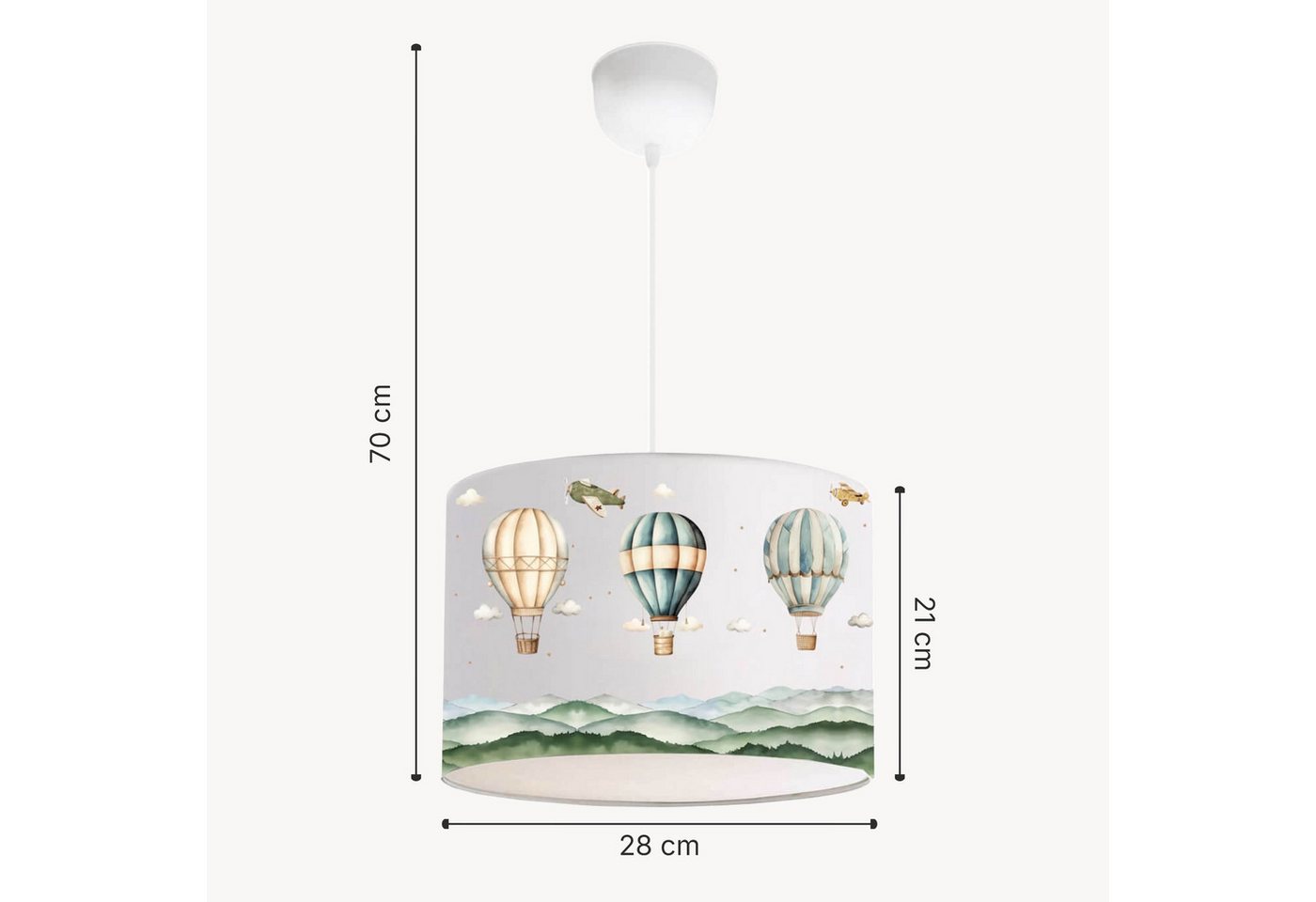 lux.pro Hängeleuchten, ohne Leuchtmittel, »Rugby« höhenverstellbar Weiß mit Heißluftballon-Motiv – Bild 3 von 3