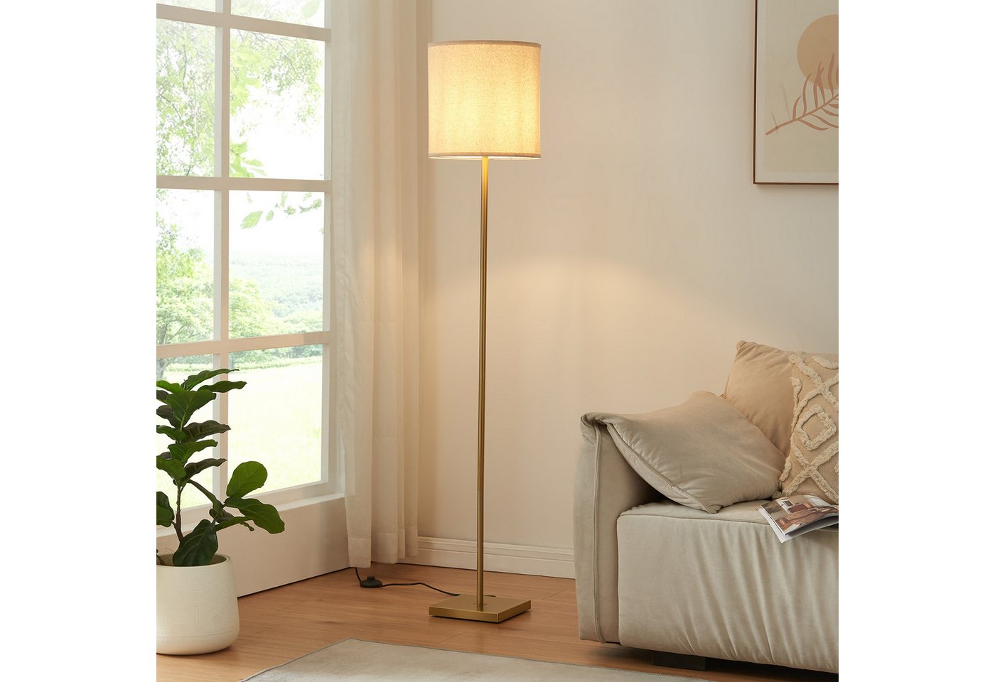 lux.pro Stehlampe, ohne Leuchtmittel, »Fildholm« 157 cm Messingfarben / Leinenoptik – Bild 2 von 5