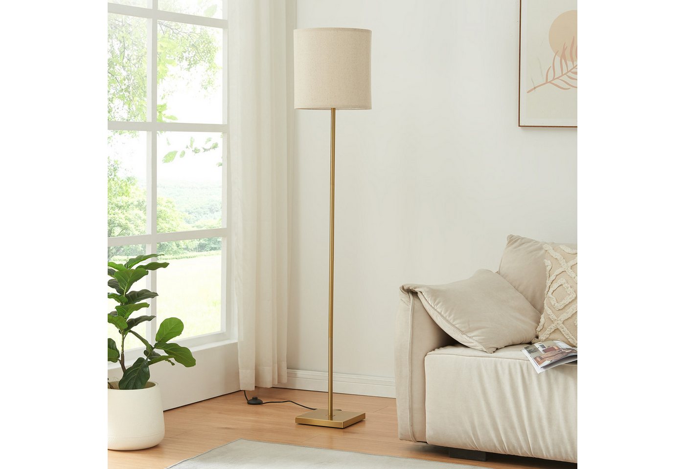 lux.pro Stehlampe, ohne Leuchtmittel, »Fildholm« 157 cm Messingfarben / Leinenoptik – Bild 3 von 5