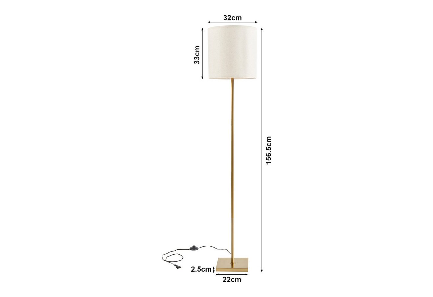 lux.pro Stehlampe, ohne Leuchtmittel, »Fildholm« 157 cm Messingfarben / Leinenoptik – Bild 5 von 5