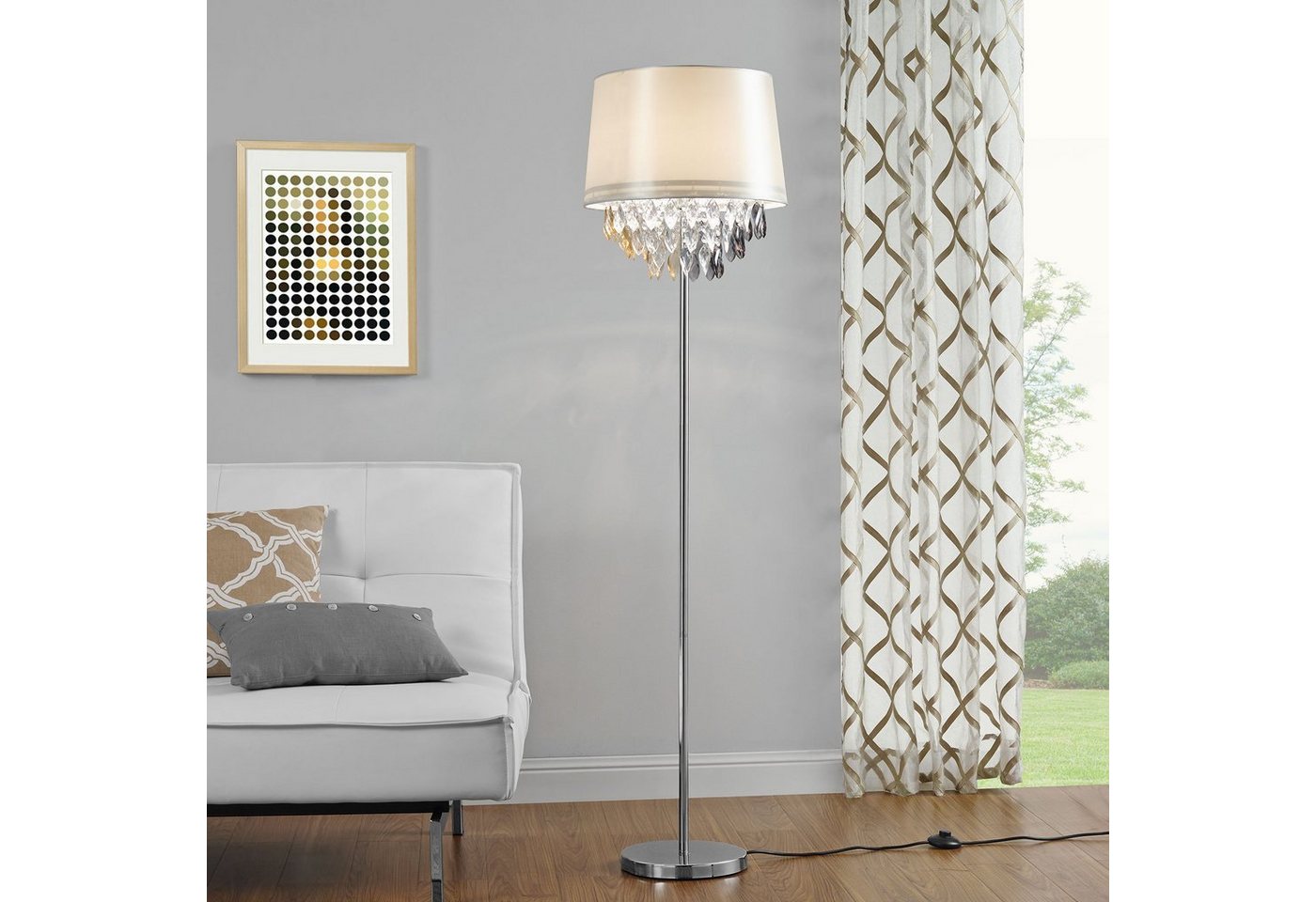lux.pro Stehlampe, ohne Leuchtmittel, »Royality« 1xE27 mit weißem Schirm und bunten Kunstkristallen – Bild 3 von 4