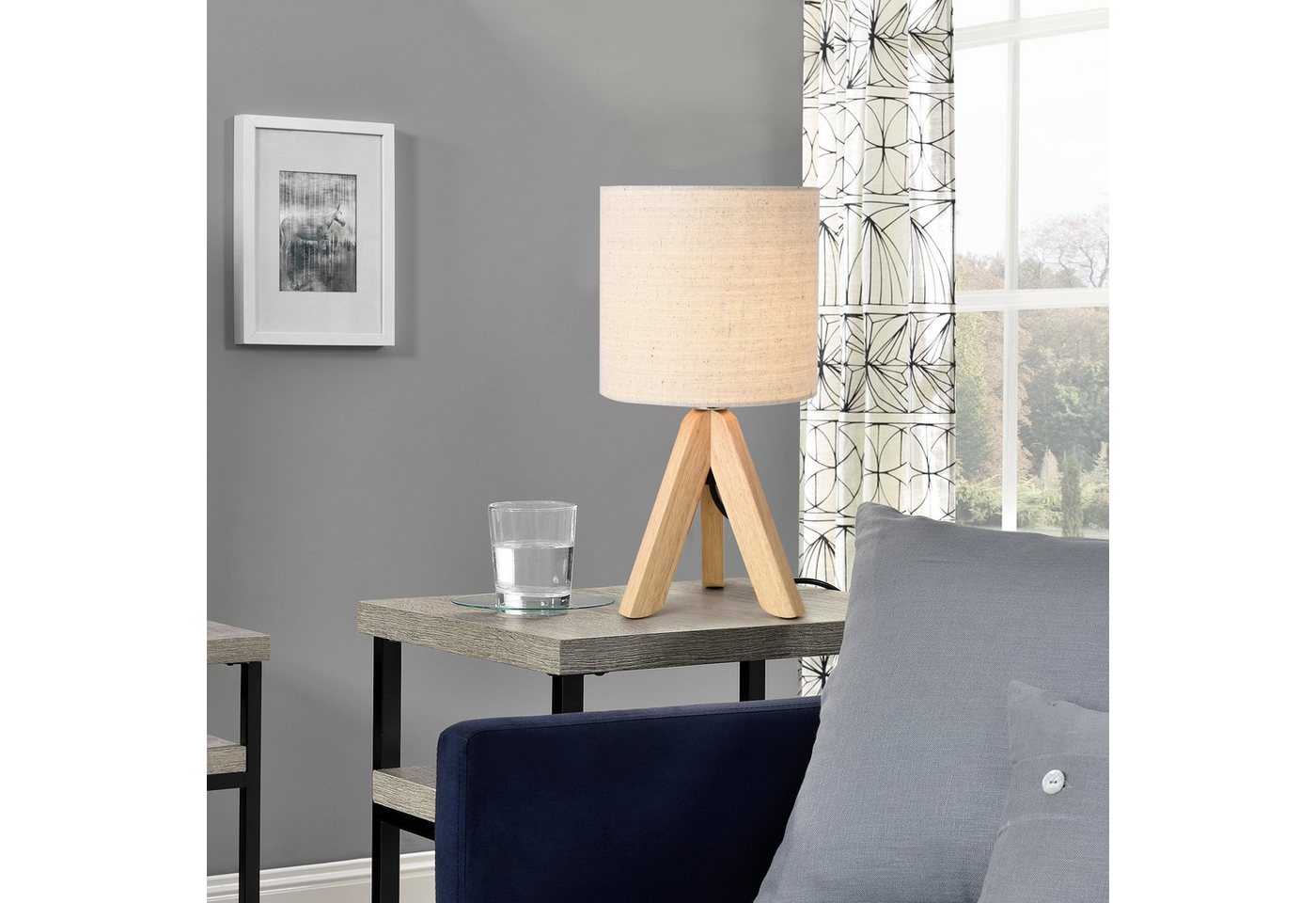lux.pro Tischleuchte, ohne Leuchtmittel, »Koblenz« Tischlampe Tripod beige aus Leinen – Bild 4 von 4