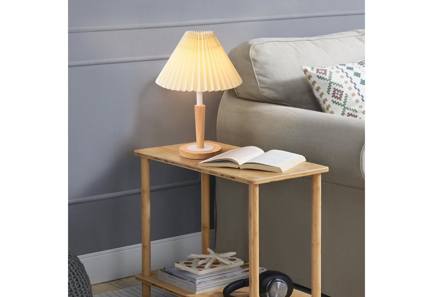 lux.pro Tischleuchte, ohne Leuchtmittel, »Sittingbourne« 1 x E14 Cremeweiß – Bild 2 von 5