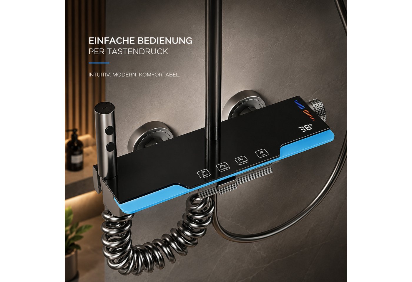 LuxaSteel Duscharmatur Duschsystem Duscharmatur mit LED Display & Regendusche (Duschsystem Komplettset, Komplettset inklusive Regendusche, Handbrause und Montag – Bild 4 von 5