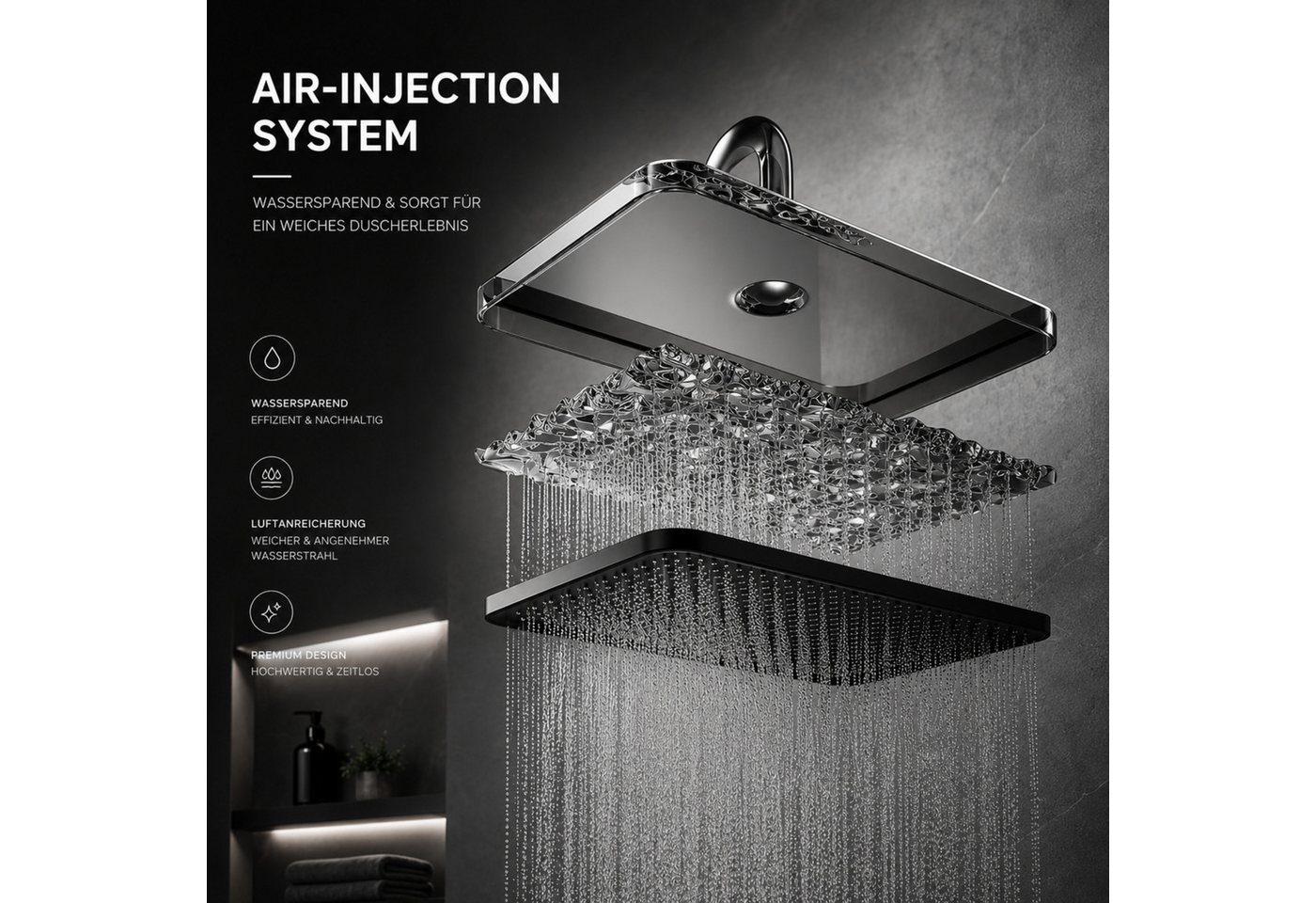LuxaSteel Duscharmatur Duschsystem Duscharmatur mit LED Display & Regendusche (Duschsystem Komplettset, Komplettset inklusive Regendusche, Handbrause und Montag – Bild 5 von 5