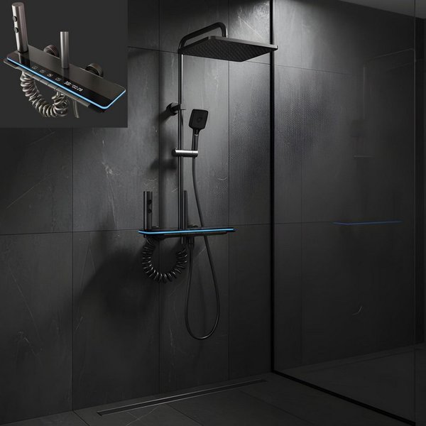 LuxaSteel Duscharmatur Duschsystem mit LED-Beleuchtung & Display (Komplett-Set, Direkt einsatzbereit) Regendusche Komplettset mit LED-Beleuchtung & Display