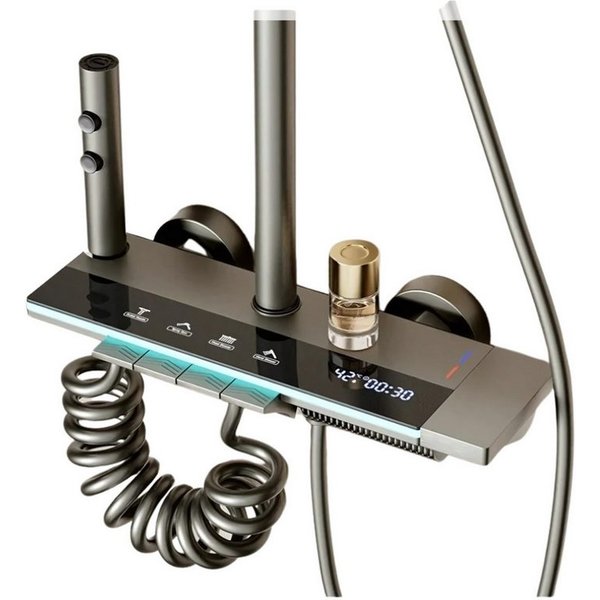 LuxaSteel Duscharmatur Duschsystem mit LED Display & Thermostat – Regendusche Set (Komplettset, Komplett-Set) Mit Wasseerfallauslass, zwei Handbrausen, LED-Bele