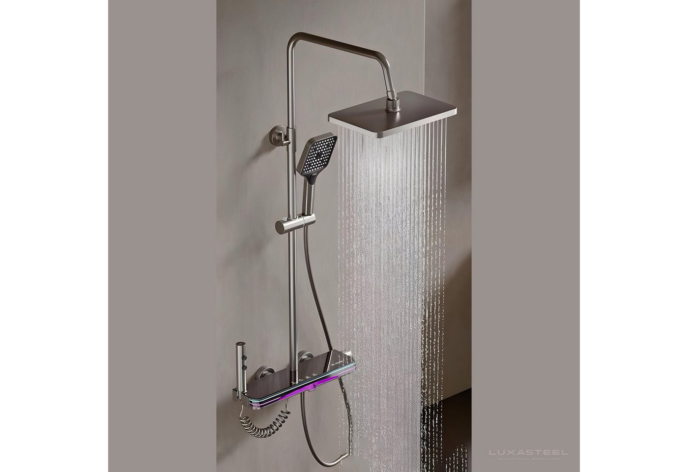 LuxaSteel Duscharmatur Duschsystem Regendusche LED Thermostat 4in1 (Komplettset inklusive Regendusche, Handbrause und Thermostatarmatur, Komplettset inklusive R – Bild 5 von 5