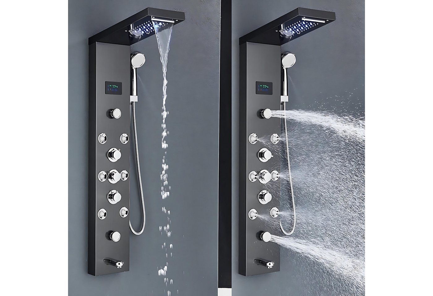 LuxaSteel Duscharmatur Regendusche, Duscharmatur Regendusche, Massage Regendusche, Spa Dusche (Komplettset, Komplettset) Massage Regendusche mit Wasserfallfunkt – Bild 3 von 4