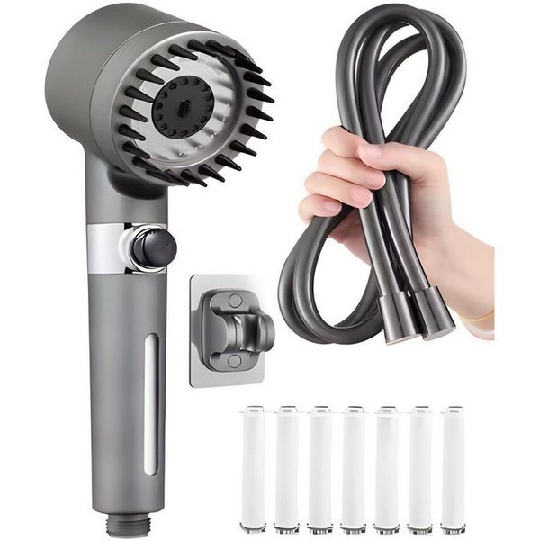 LuxaSteel Handbrause Massage Duschkopf Spa, integrierter Filter, 3 Modi, Hochdruck, (Komplett-Set, Direkt einsatzbereit), Wellness Handbrause mit 3 Modi & wechs