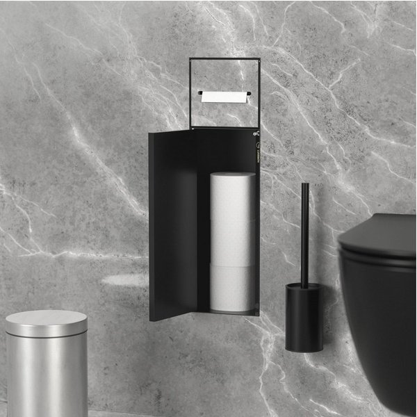 LuxeBath Toilettenpapierhalter Unterputz-Schrankmodul Edelstahl für Klobürstengarnitur befliesbar, Schwarz 60x20x14cm Badezimmerschrank für Toilettenbürste WC W