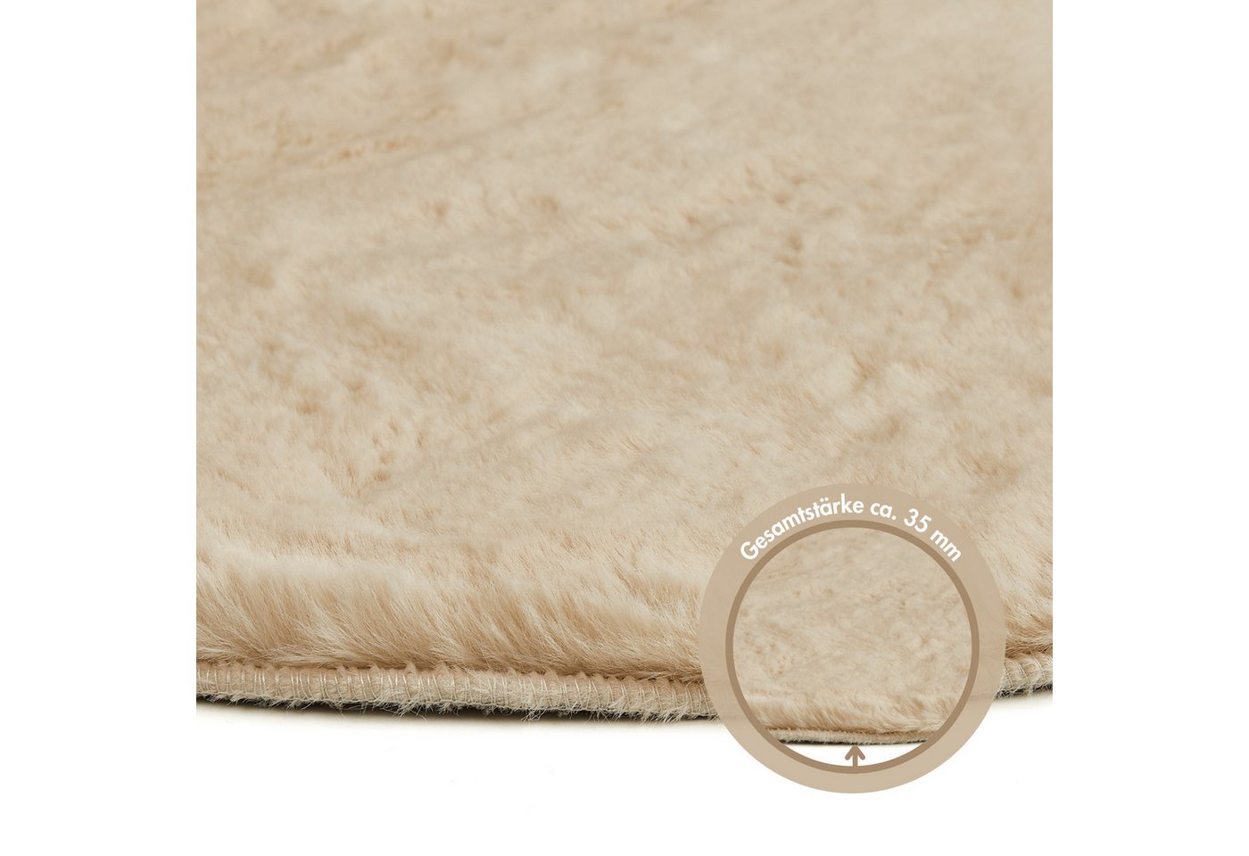 LUXOR living Fellteppich Novara, rund, Höhe: 25 mm, Kunstfell, Kaninchenfell-Haptik, besonders weicher Hochflor – Bild 5 von 5