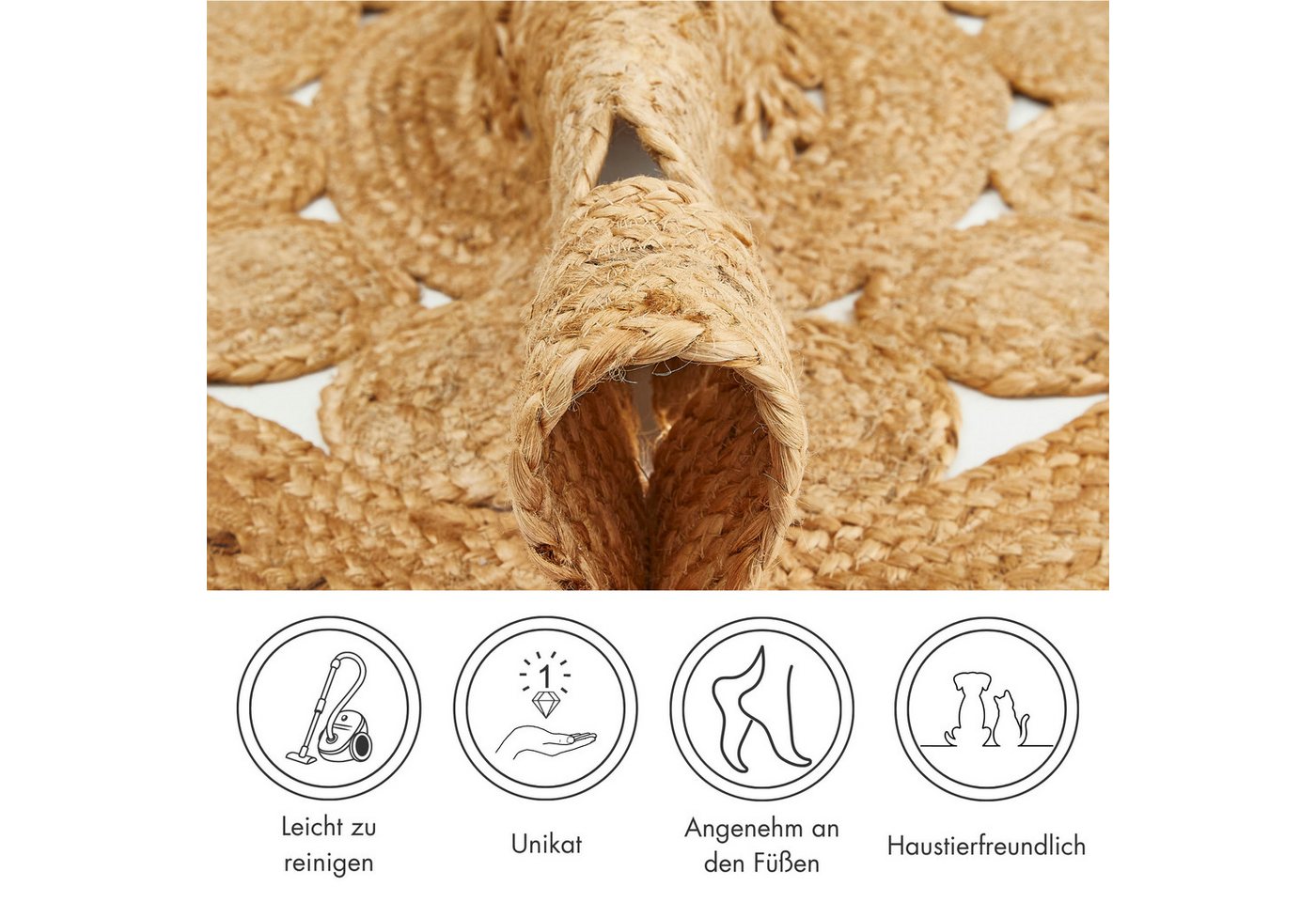 LUXOR living Teppich Balo, rund, Höhe: 6 mm, Juteteppich, reine Naturfaser, handgeflochten, Flecht Design – Bild 3 von 5