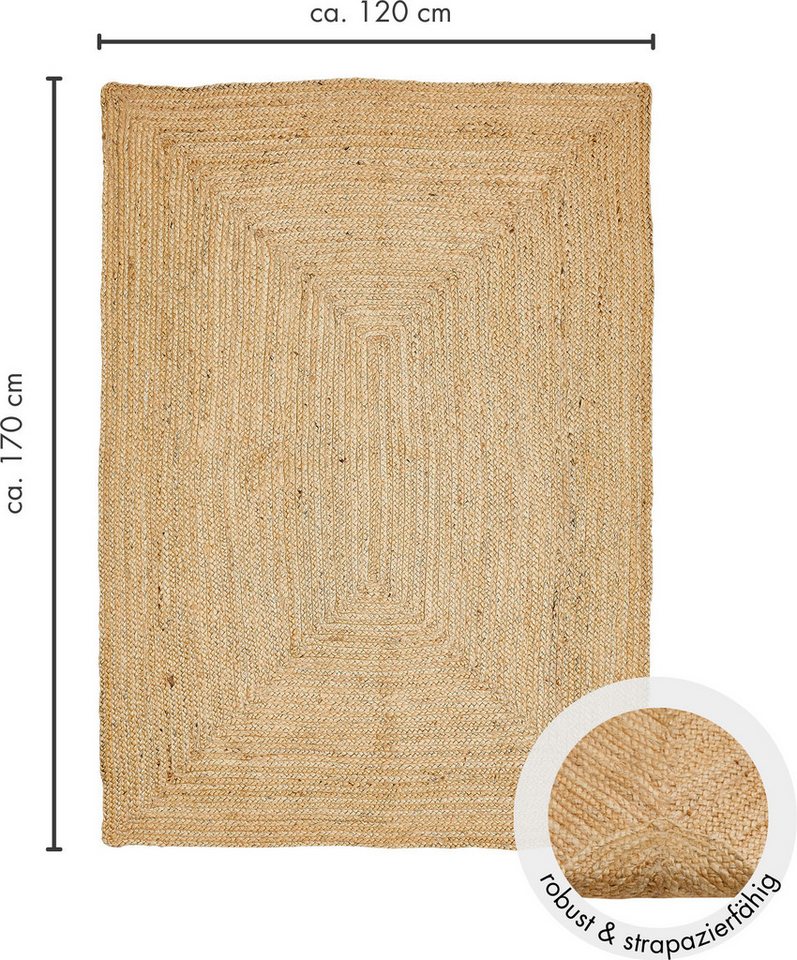 LUXOR living Teppich Ibo, Juteteppich, rechteckig, Höhe: 7 mm, Wendeteppich, handgeflochten, Naturfaser, Boho-Style – Bild 2 von 5