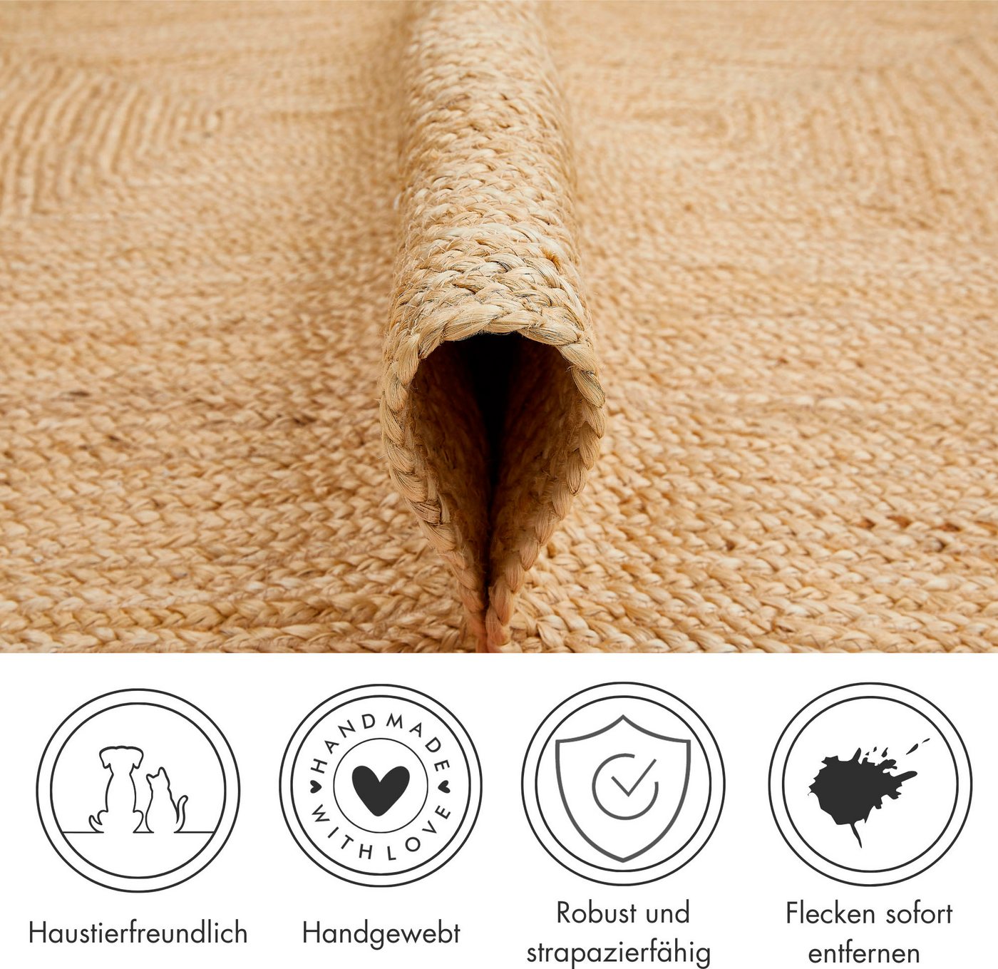 LUXOR living Teppich Ibo, Juteteppich, rechteckig, Höhe: 7 mm, Wendeteppich, handgeflochten, Naturfaser, Boho-Style – Bild 5 von 5