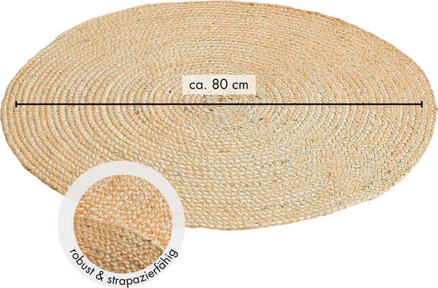 LUXOR living Teppich Ibo, Juteteppich, rund, Höhe: 7 mm, Wendeteppich, handgeflochten, Naturfaser, Boho-Style, Wohnzimmer – Bild 2 von 5