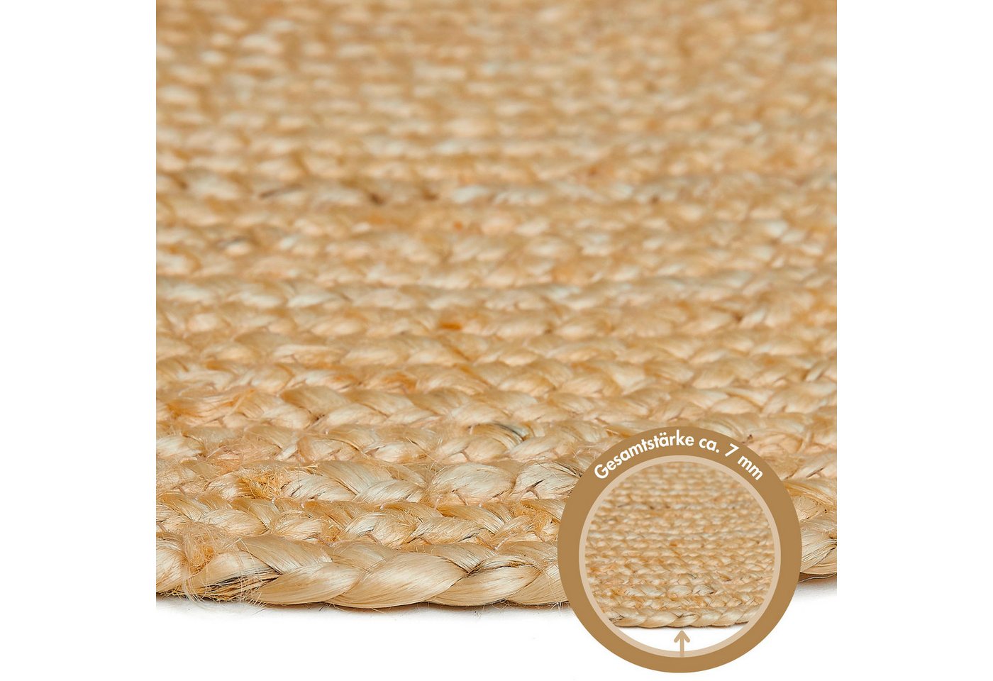LUXOR living Teppich Ibo, Juteteppich, rund, Höhe: 7 mm, Wendeteppich, handgeflochten, Naturfaser, Boho-Style, Wohnzimmer – Bild 3 von 5
