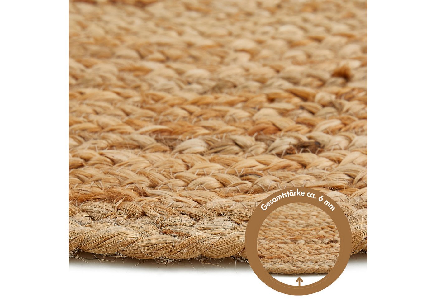 LUXOR living Teppich Mamda 2, Juteteppich, rund, Höhe: 6 mm, Flachgewebe, handgeflochten, Flecht Design, Naturfaser, Boho-Style – Bild 4 von 5