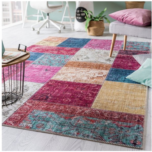 LUXOR living Teppich Prima 2, rechteckig, Höhe: 7 mm, Kurzflor, Patchwork Muster, Vintage Design, Wohnzimmer