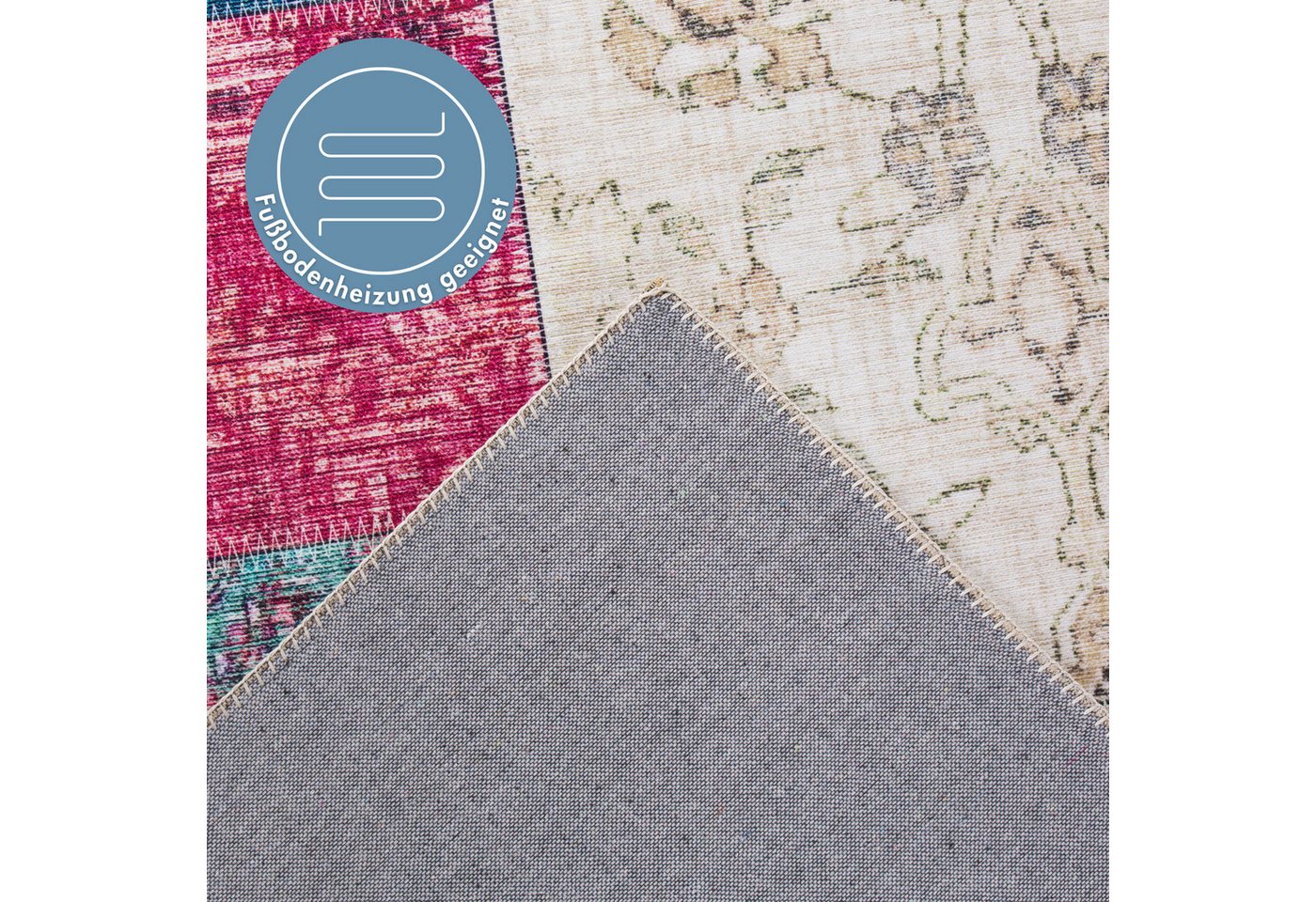 LUXOR living Teppich Prima 2, rechteckig, Höhe: 7 mm, Kurzflor, Patchwork Muster, Vintage Design, Wohnzimmer – Bild 5 von 5