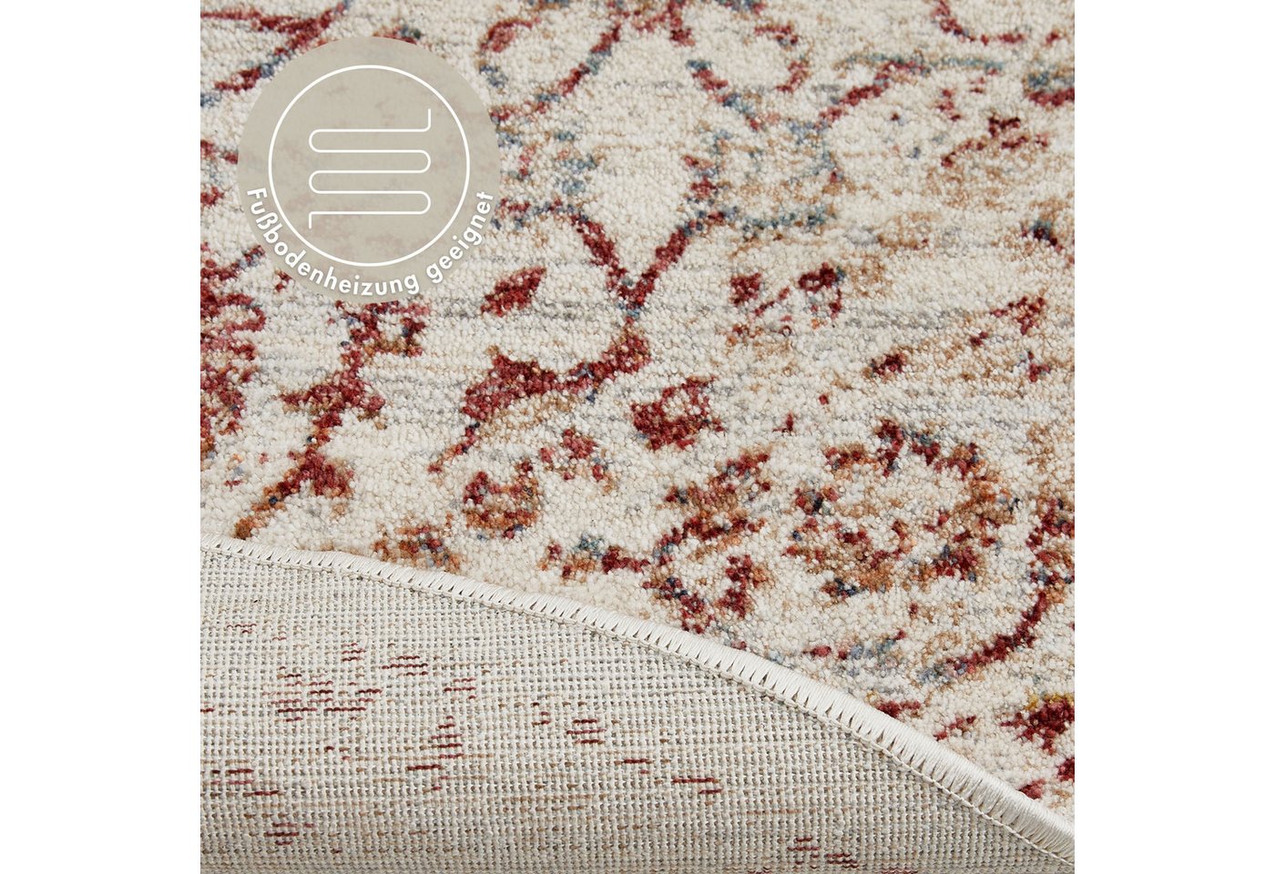 LUXOR living Teppich Rocco, rund, Höhe: 11 mm, Vintage-Look, florales Design, Wohnzimmer, Schlafzimmer – Bild 5 von 5