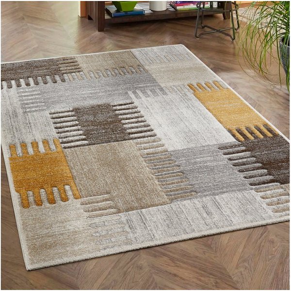 LUXOR living Teppich Toronto, rechteckig, Höhe: 12 mm, Kurzflor, modernes Patchwork-Design, Hoch-Tief Struktur, Wohnzimmer