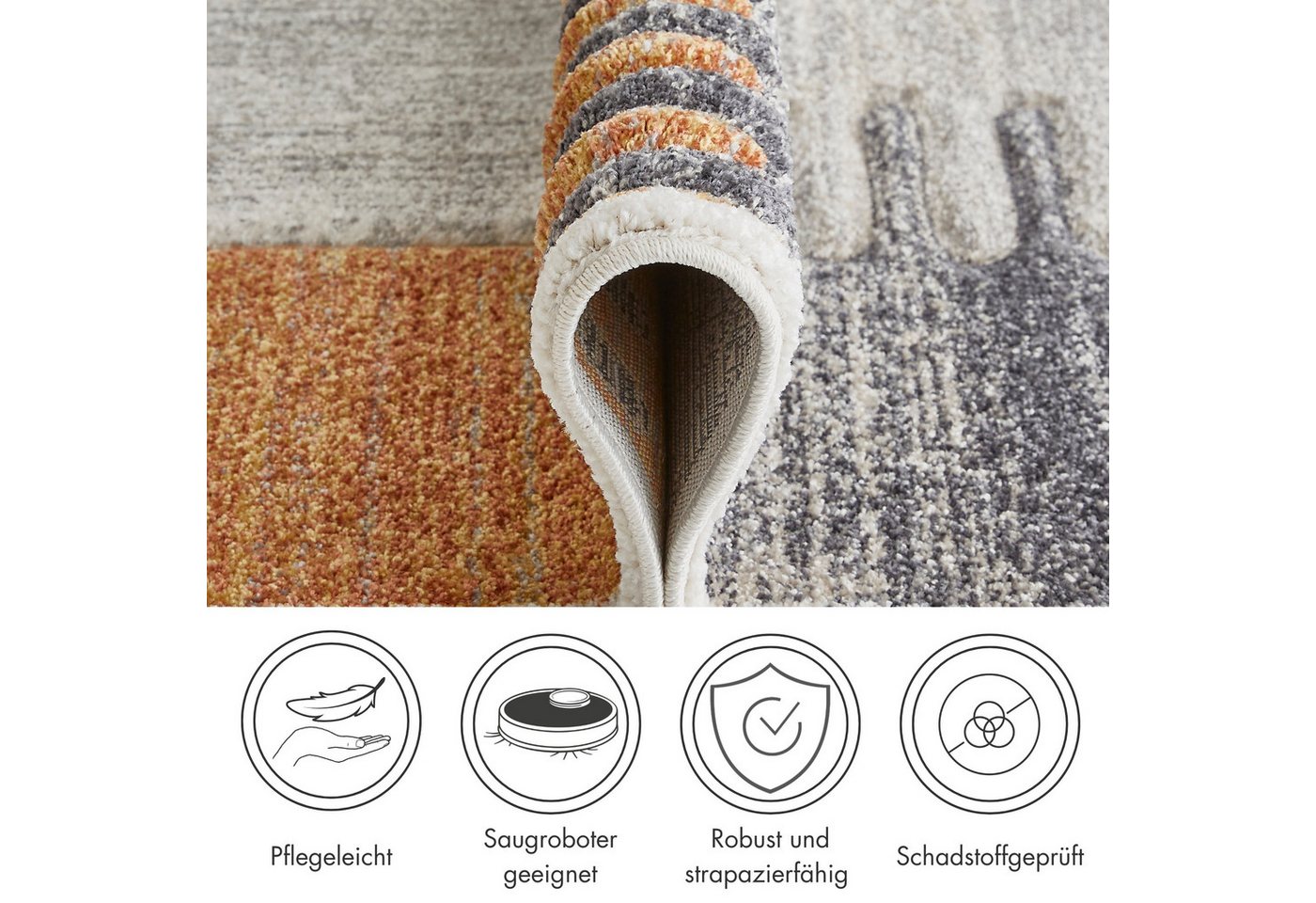 LUXOR living Teppich Toronto, rechteckig, Höhe: 12 mm, Kurzflor, modernes Patchwork-Design, Hoch-Tief Struktur, Wohnzimmer – Bild 3 von 5