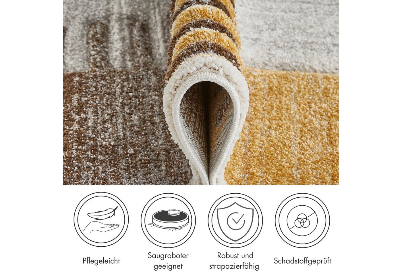 LUXOR living Teppich Toronto, rechteckig, Höhe: 12 mm, Kurzflor, modernes Patchwork-Design, Hoch-Tief Struktur, Wohnzimmer – Bild 3 von 5