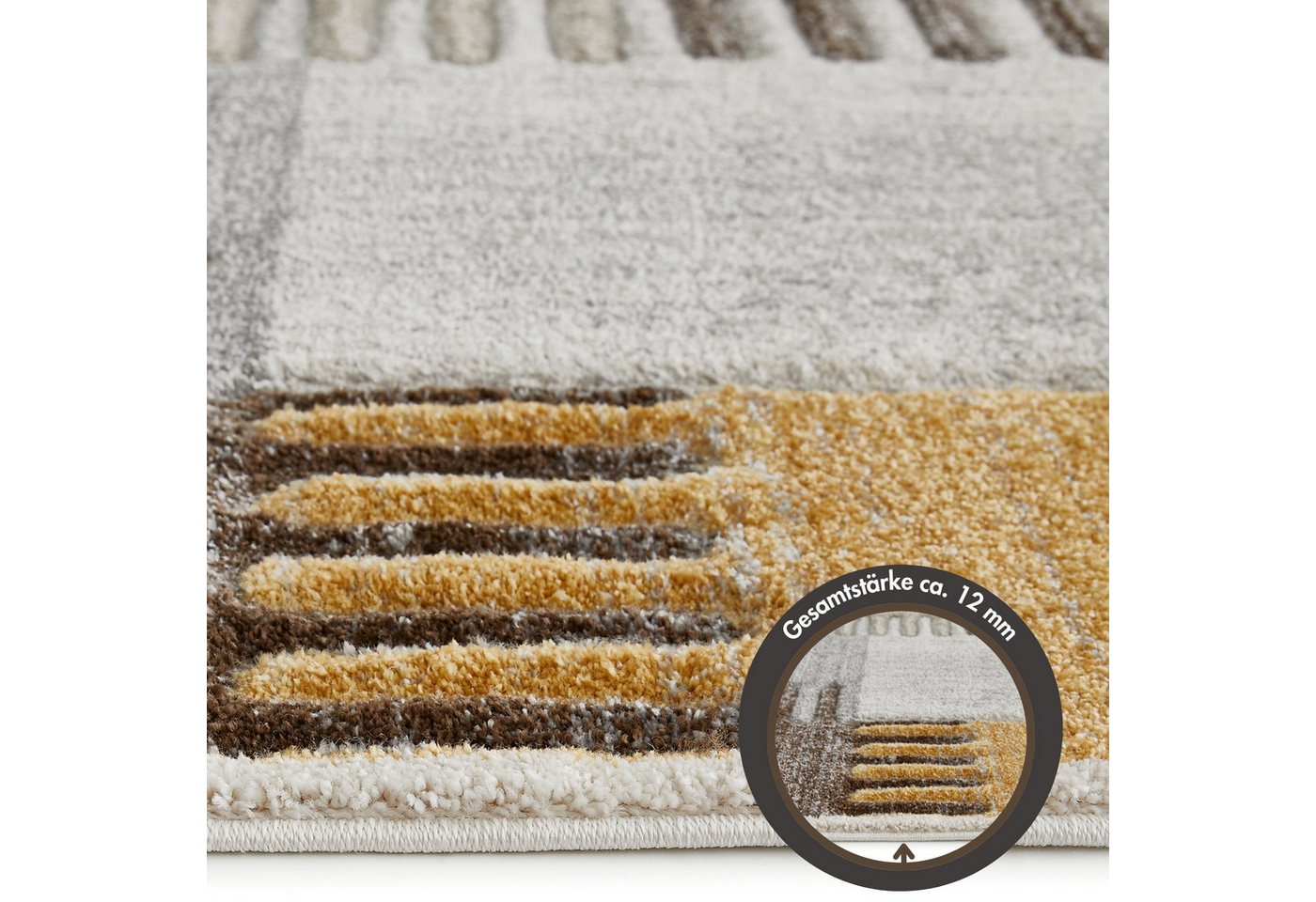 LUXOR living Teppich Toronto, rechteckig, Höhe: 12 mm, Kurzflor, modernes Patchwork-Design, Hoch-Tief Struktur, Wohnzimmer – Bild 4 von 5
