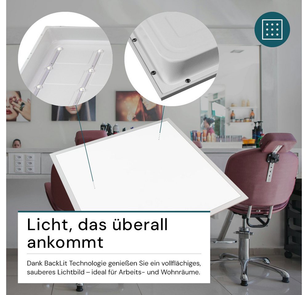 LUXULA LED Rasterleuchte 2er-Pack LED BackLit Panel, 62x62 cm, 36W, 3600lm, 6000K, LED fest integriert, Neutralweiß – Bild 3 von 5