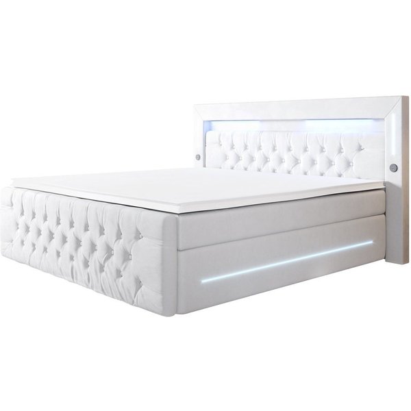 Luxusbetten24 Boxspringbett Moonlight, mit LED-Beleuchtung, USB-Anschluss und Stauraum