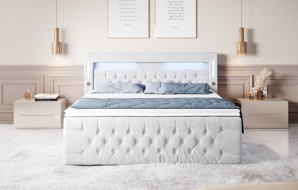 Luxusbetten24 Boxspringbett Moonlight, mit LED-Beleuchtung, USB-Anschluss und Stauraum – Bild 2 von 5
