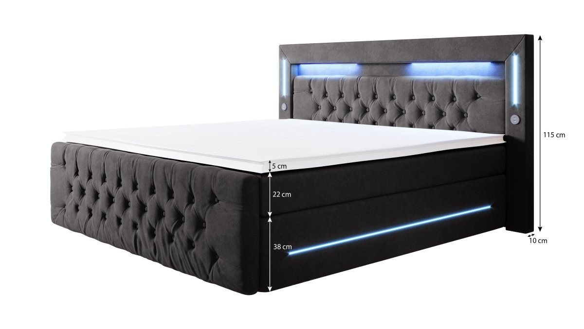Luxusbetten24 Boxspringbett Moonlight, mit LED-Beleuchtung, USB-Anschluss und Stauraum – Bild 5 von 5