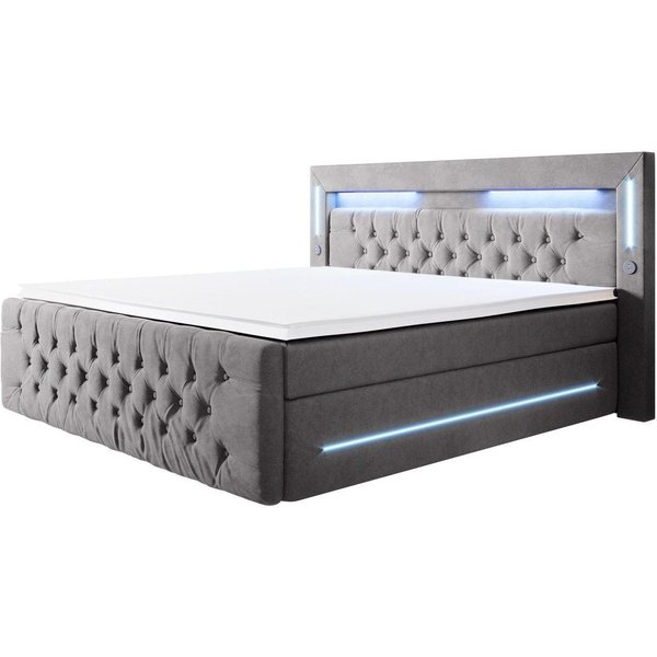 Luxusbetten24 Boxspringbett Moonlight, mit LED-Beleuchtung, USB-Anschluss und Stauraum
