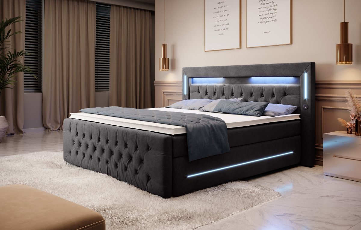 Luxusbetten24 Boxspringbett Moonlight, mit LED-Beleuchtung, USB-Anschluss und Stauraum – Bild 2 von 5