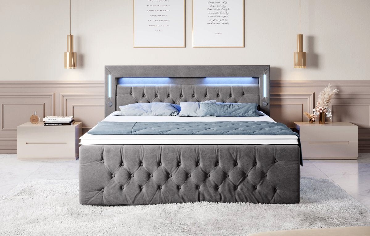 Luxusbetten24 Boxspringbett Moonlight, mit LED-Beleuchtung, USB-Anschluss und Stauraum – Bild 3 von 5