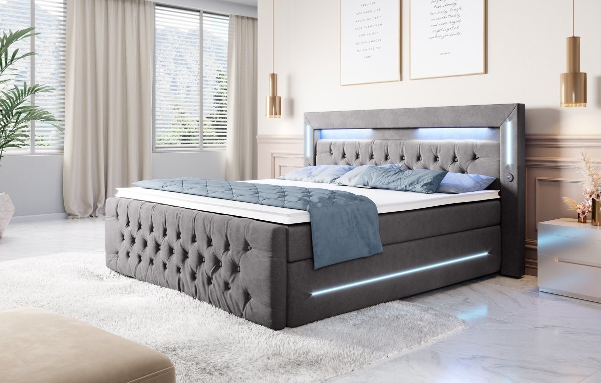 Luxusbetten24 Boxspringbett Moonlight, mit LED-Beleuchtung, USB-Anschluss und Stauraum – Bild 4 von 5