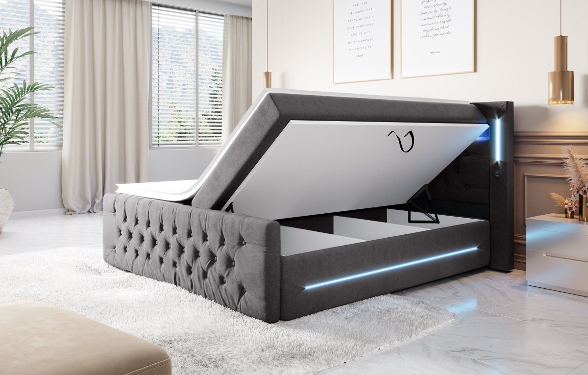 Luxusbetten24 Boxspringbett Moonlight, mit LED-Beleuchtung, USB-Anschluss und Stauraum – Bild 5 von 5