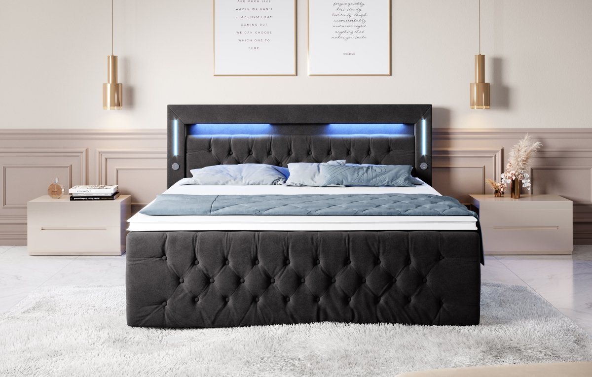 Luxusbetten24 Boxspringbett Moonlight, mit LED-Beleuchtung, USB-Anschluss und Stauraum – Bild 2 von 5